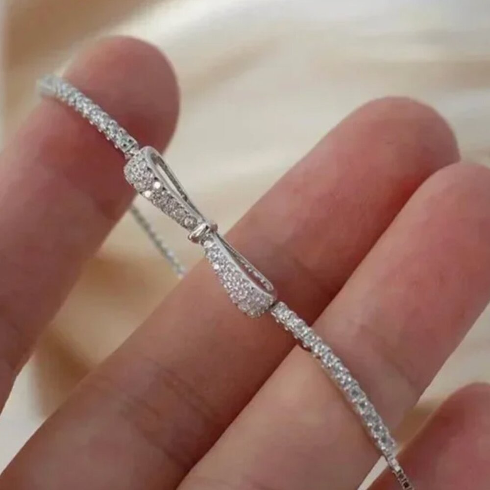 925 Sterling Silver Diamond Bow Tennis Bracelet